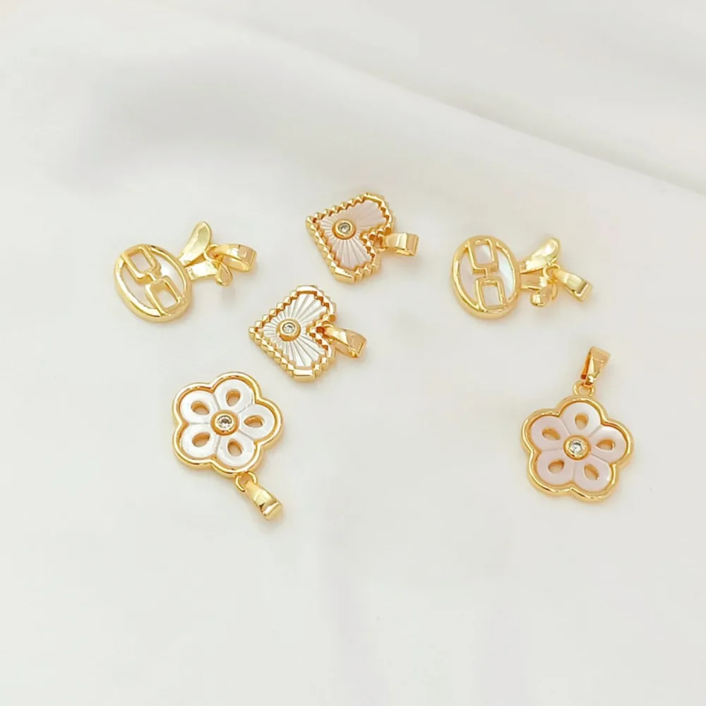 14K Gold-plated Pendant Appropriate Flower Mother Shell Peach Heart Plum Blossom DIY Handmade Bracelet Ear Pendant Matching