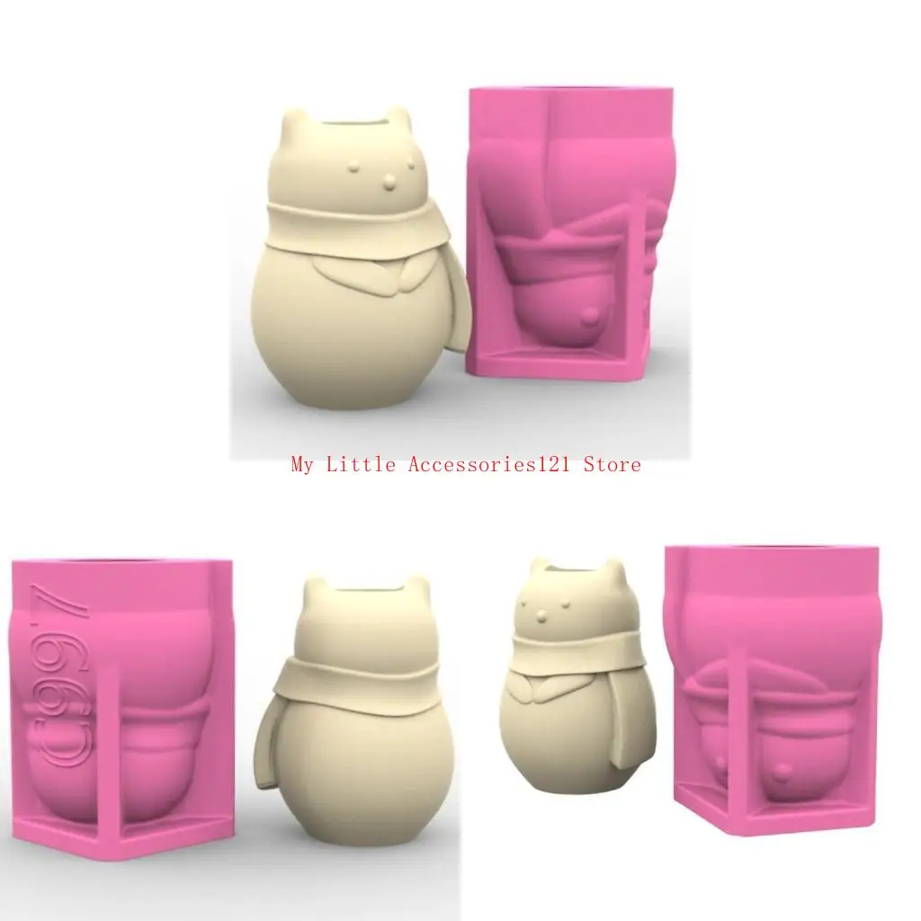 Silicone Planter Mold Flowerpot Mould Bear Wearing Scarf for Creating Artistic Flower Vase and Home Accessories