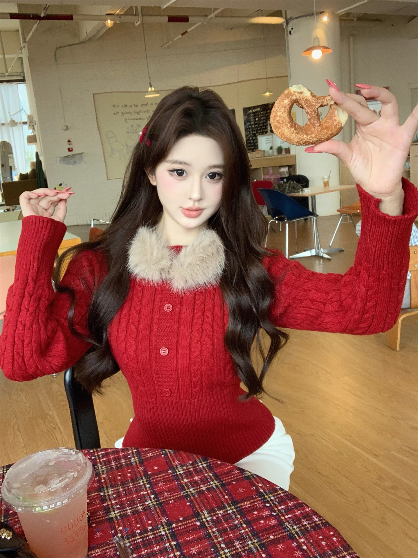 Cisas Sle Women's Knitted Sweater Coat Red Thiened Autumn Winter Faion Outerwear Warm Inner Match Slimming Long Sve