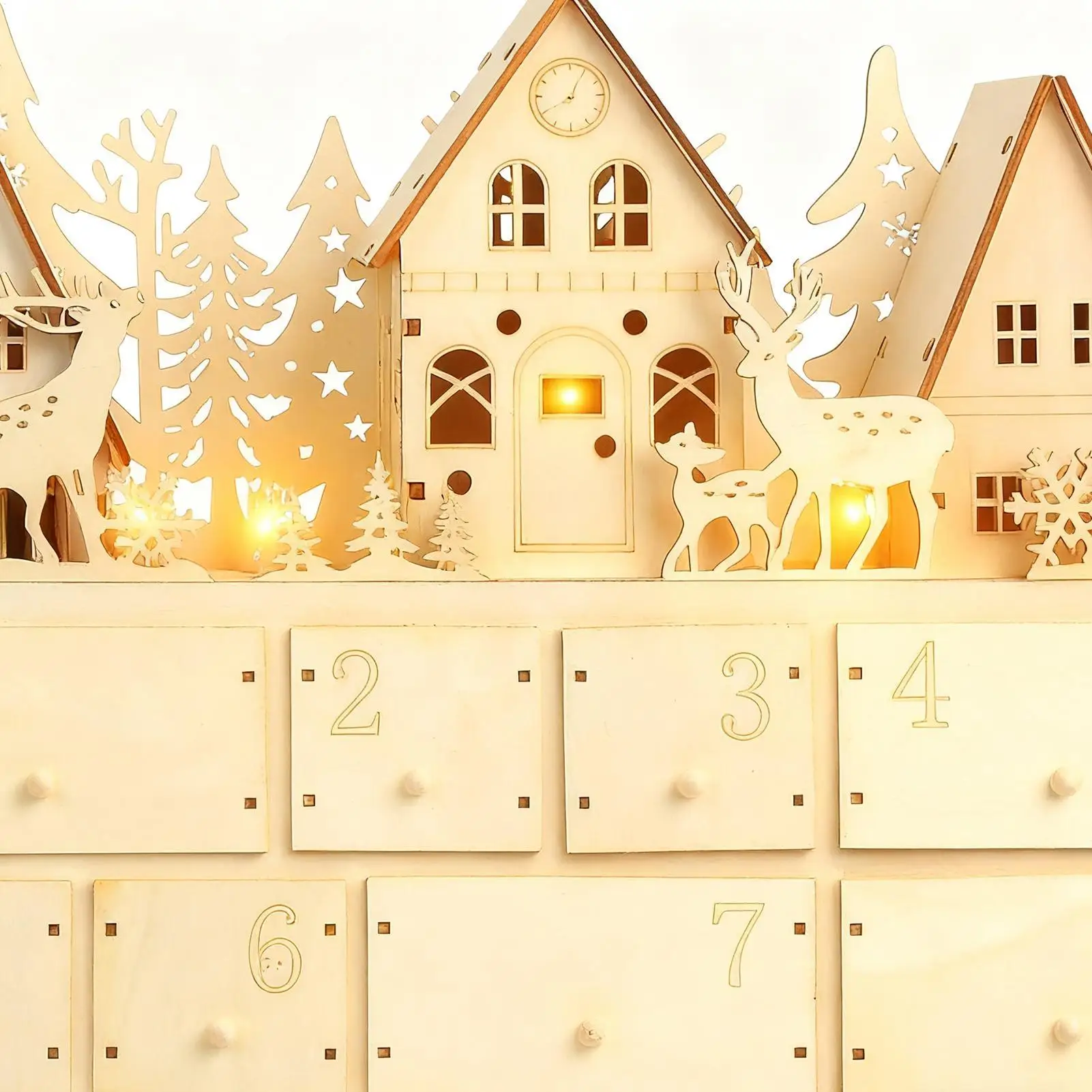 

Деревянный рождественский адвент-календарь с 24 ящиками для хранения, деревенский дом, обратный отсчет на Рождество, многоразовый адвент-календарь «сделай сам»