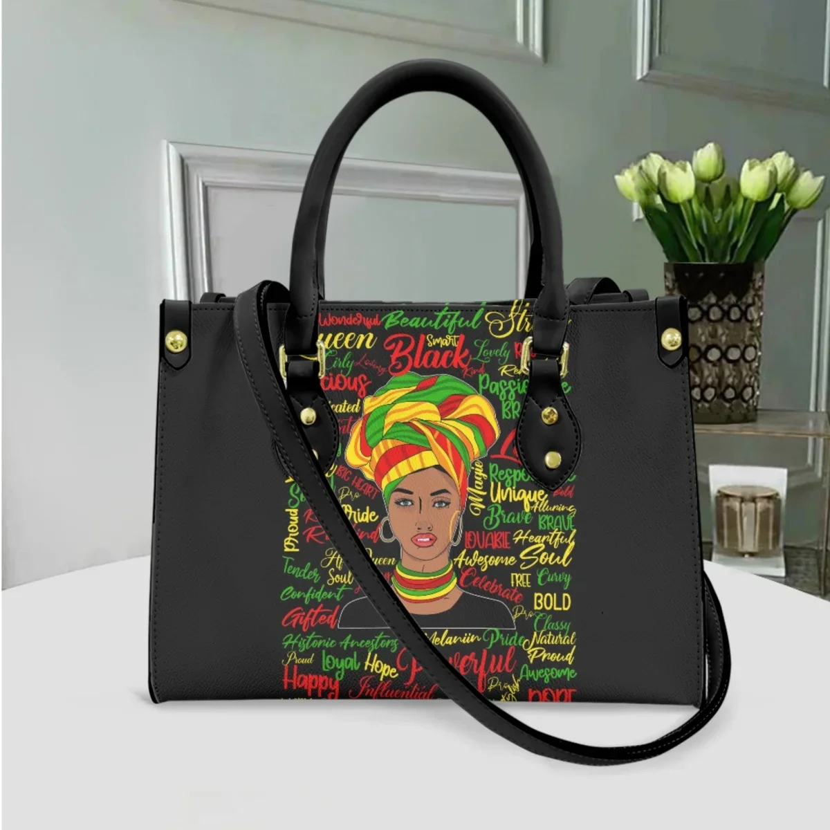 Creative African Woman Culture Designer Casual PU Leather Shopping Bag Trend Top Handle Messenger Bag Handbags Female Girls Gift