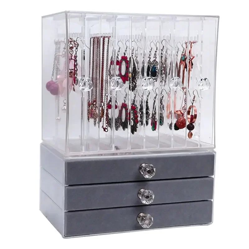 Plastic Jewelry Box Organizer for Women Necklace Bracelet Jewelry Boxes Storage Drawer Ring Earrings Transparent Display Stand