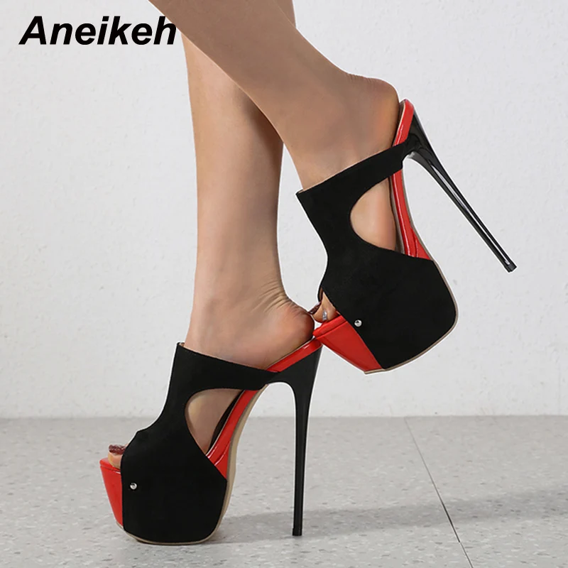 Aneikeh Sexy Platform Mixed Colors Super High Heel Sandals Women's Summer Ladies Nightclub Party Fashion Wedding Shoes Mules