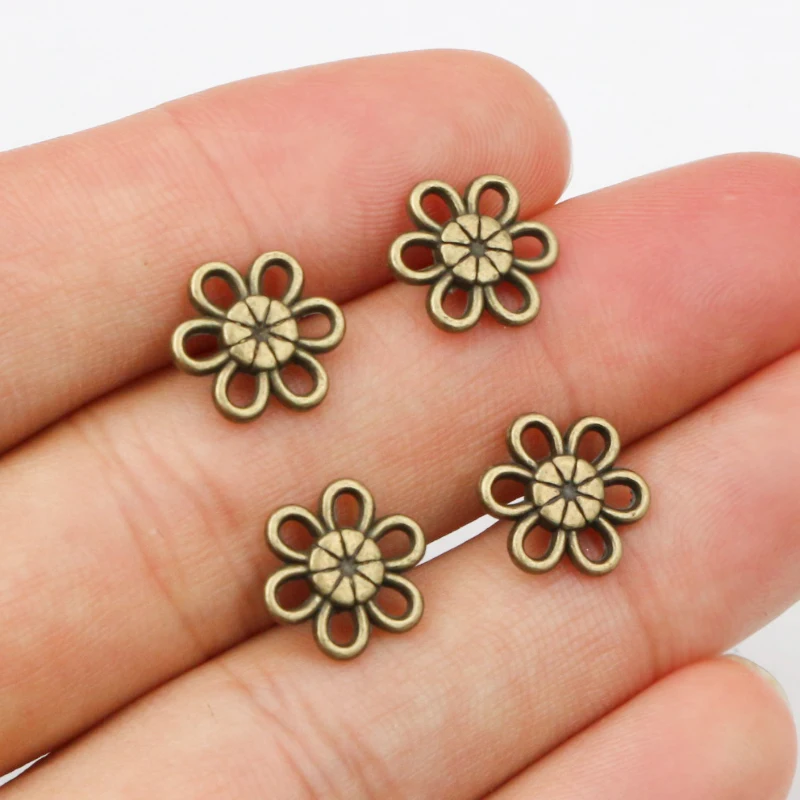 50pcs 11mm Antique Bronze Plated Flower Style Connector Handmade Charms Pendant:DIY for bracelet necklace