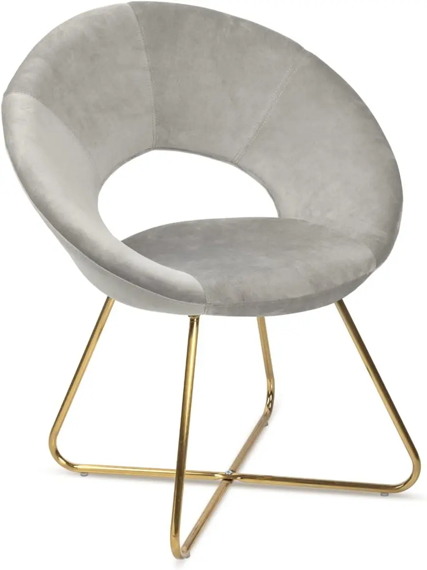 Milliard Circle Velvet Accent Chair for Living Room, Bedroom and Home Office with Gold Legs (Grey)