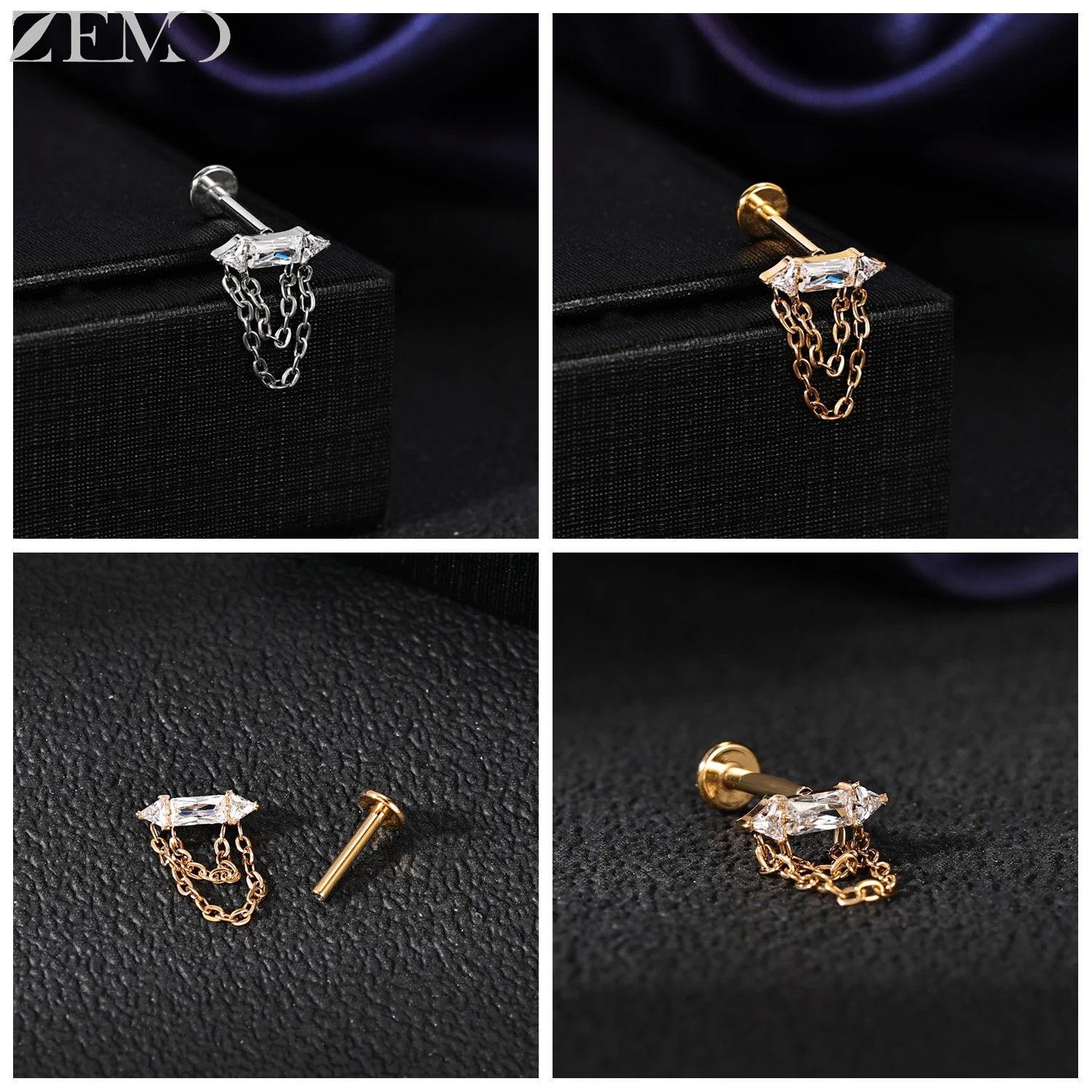 ZEMO 1 PC 16G G23 Titanium Steel Labret Tindik Bibir CZ Kristal Bibir Kancing Ular Pedang Tengkorak Monroe Helix Keong Piercing Perhiasan