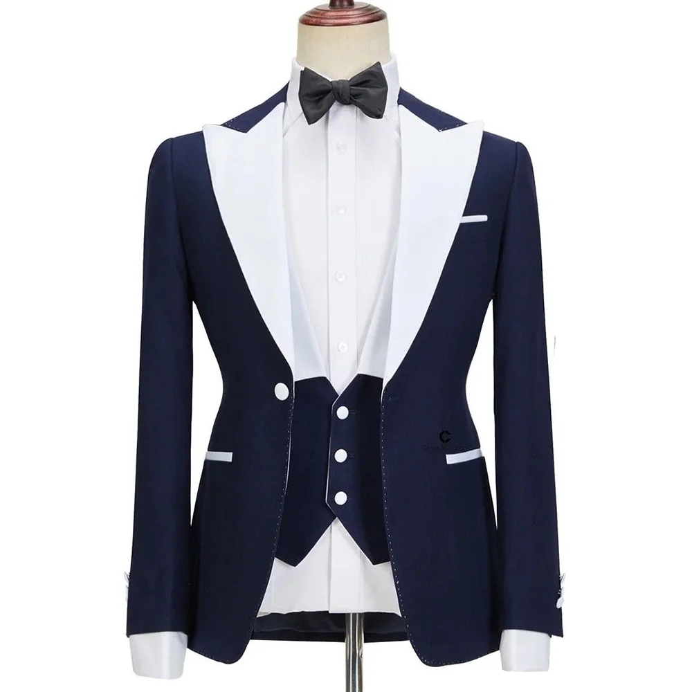 

Single Breasted Men Patchwork 3 Pieces Suits Set Wedding Party Tuxedo Business Casual Banquet Custom