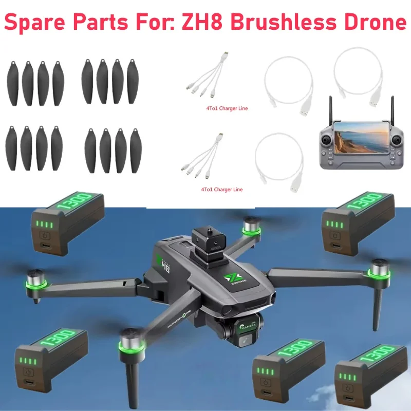 ZH8 RC Drone Battery ZH8 Dron 3.7 1300mAh Battery For ZH8 Drone Propeller USB Line 4-in-1 Line Blades Accessories Spare Parts