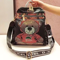 Women Fashion High Quality Backpack Women's Large Capacity Diamond Bear Pattern Ladies Luxury Brand Backpack Bags Mochila Mujer