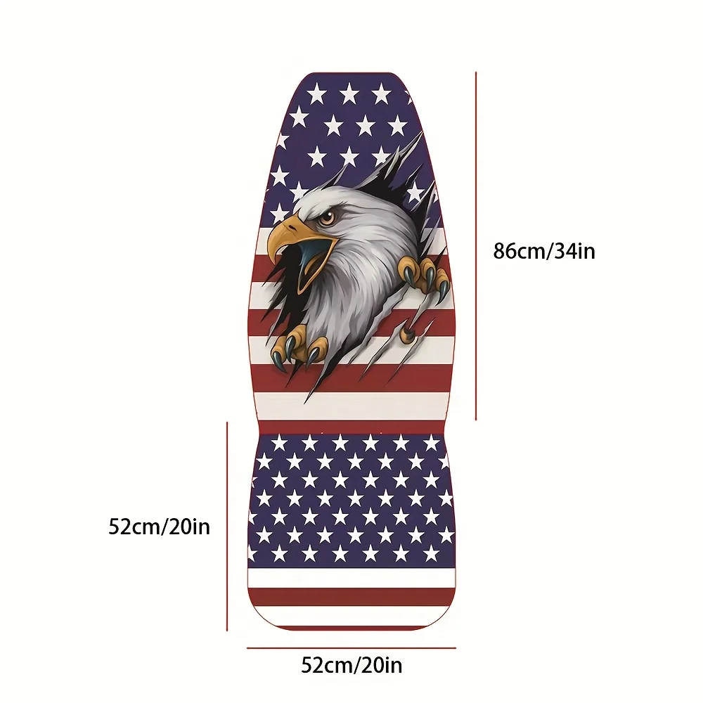 2pcs Vintage American Flag Car Seat Covers With Eagle Design - High Back Stretch Fit For Front Seats, Polyester Protection, Patr