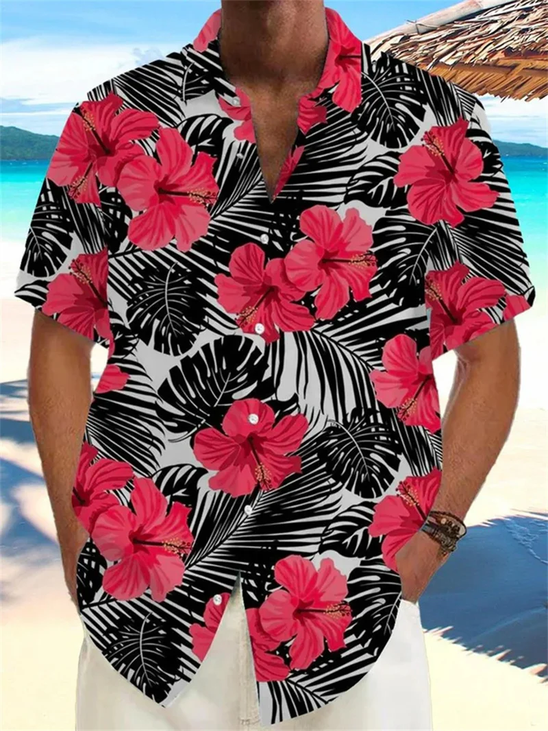 2025 Summer Men's Tropical Printed Hawaiian Beach Resort Set Plant Coconut Tree Short Sleeve Shirt