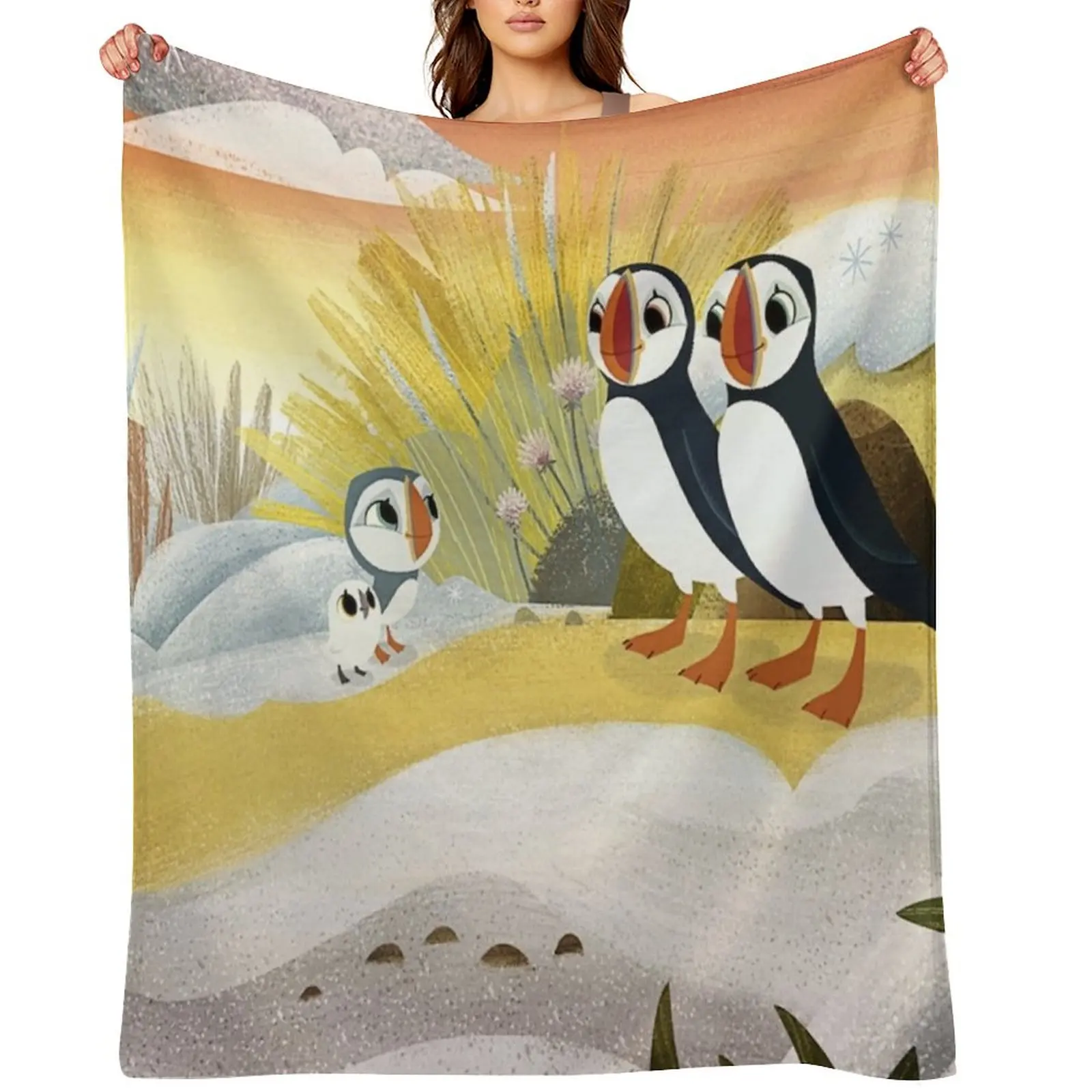 

Puffin Rock gift for fans puffin rock characters Throw Blanket Single Plaid on the sofa Multi-Purpose warm for winter Blankets
