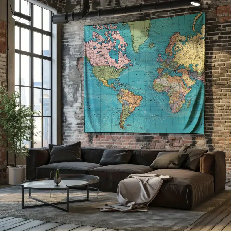 خمر خريطة العالم نسيج الجدار الشنق العتيقة خريطة ديكور السماوية الفن السفر موضوع غرفة نوم الجمالية ديكور المنزل غرفة المعيشة وا #5