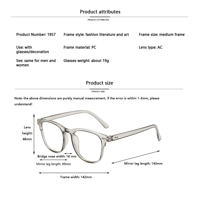 Black Transparent Frame Computer Glasses Frame Women Men Anti Blue Light Round Eyewear Blocking Glasses Flat Eyeglass