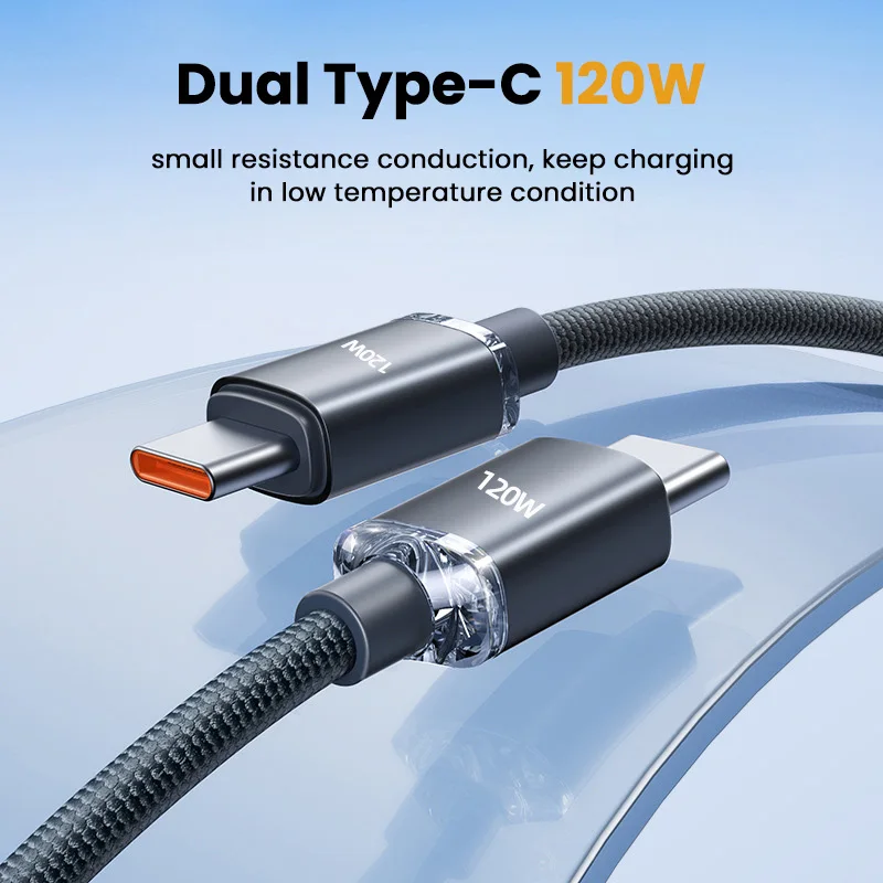 USB C Cable for iPhone 15 Samsung S20 Xiaomi 1M/2M/3M PD 120W Fast Charging Cable Type C Charger Cord For Huawei Mate 40 50