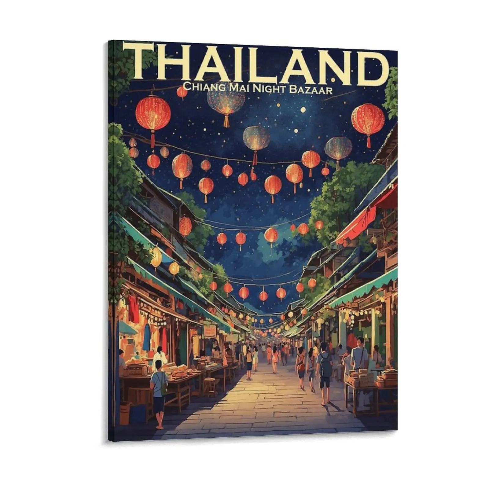 

Chiang Mai Night Bazaar Таиланд Винтаж Туризм Холст Картина Вечеринка Индивидуальные Фрески Настенный Декор Паб Обрамленные Настенные Картины