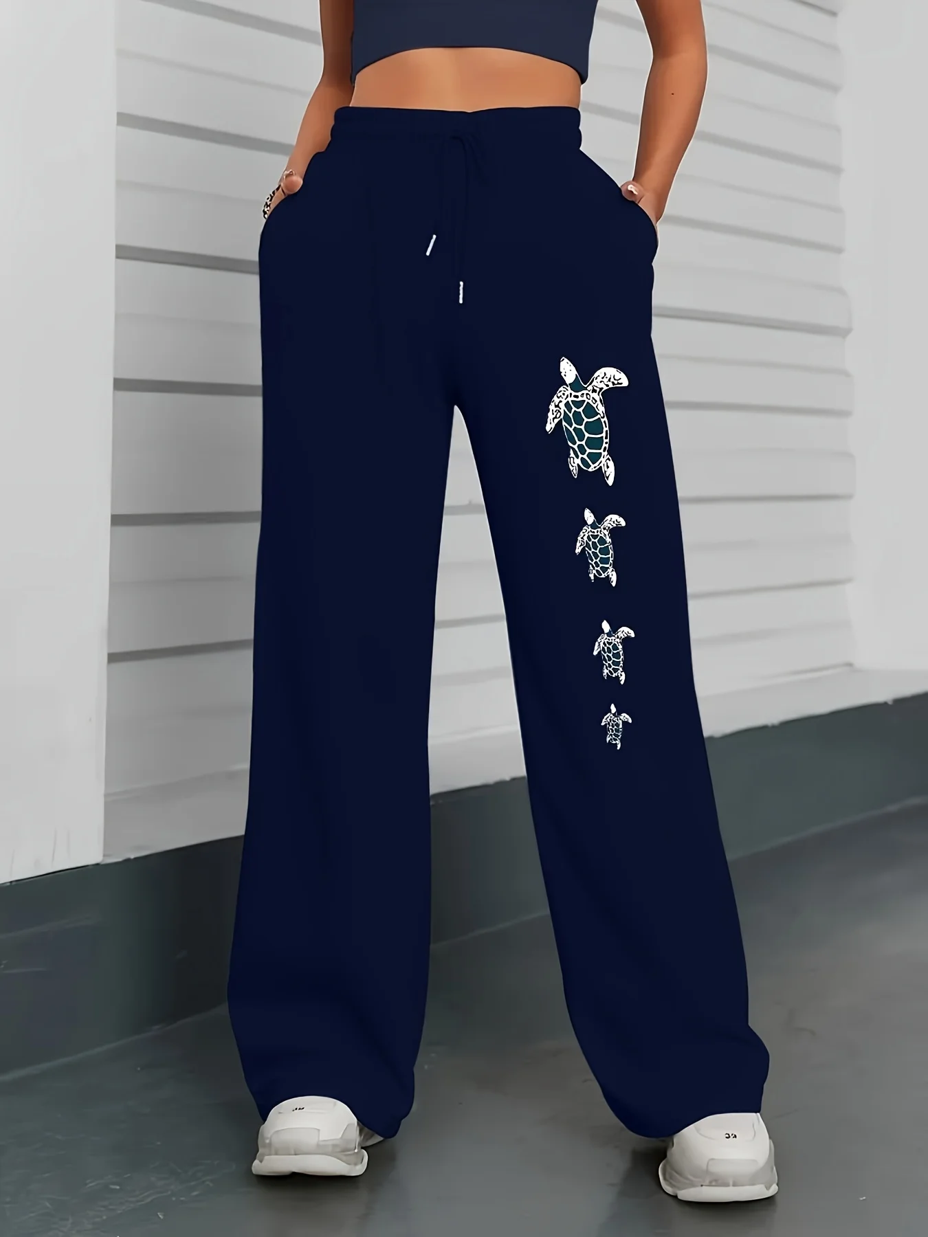 

Женская осенне-зимняя море больших размеров ​ ​ Свободные прямые флисовые спортивные штаны с черепахой, универсальная уличная одежда с эластичным поясом