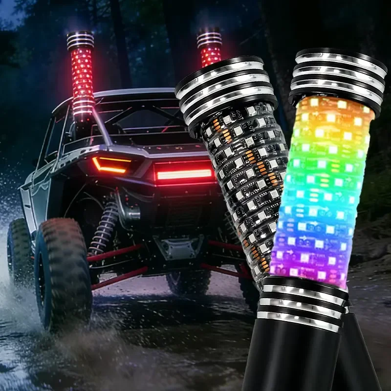 【Daria Auto Parts】 Heavy RGB Spiral Flag Pole Whip Light with Remote Music Mode for UTV ATV Truck