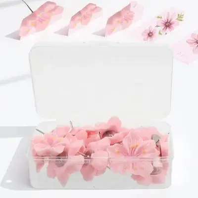 

20pcs Pushpin Decoration Creative Flower Design Resin Pink Thumbtacks Bulletin Board Nursery Decorative Office Home Use Tacks