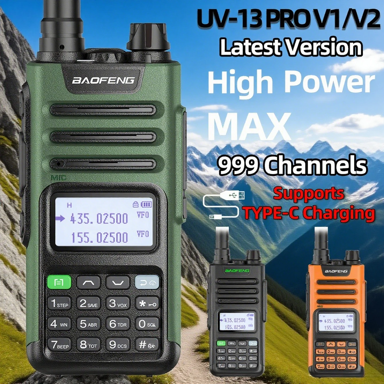 

BaoFeng UV-13 PRO V1 V2 High Power Dual Band Walkie Talkie Type C Charger 16 KM Long Range Transceiver outdoor Ham Two Way Radio
