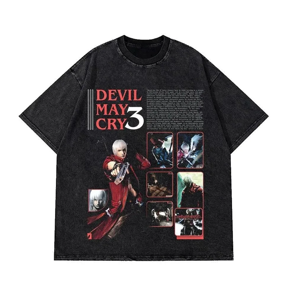 Short Sleeved Round Neck Y2k Tshirt Men Clothing New in Top & Tees Mens T-Shirt Devil May Cry 3 Dante's Awakening Vintage Wash image 5
