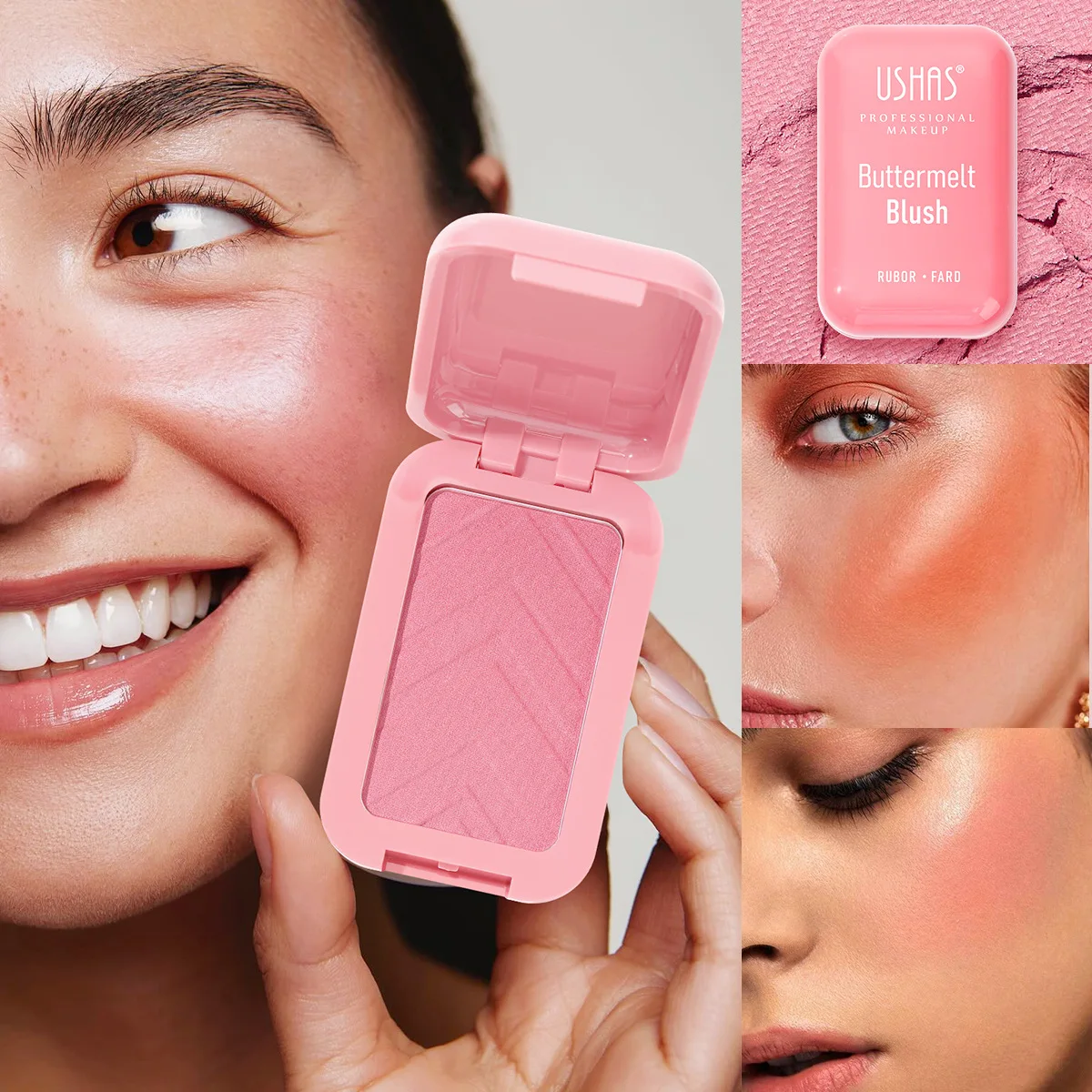 Blush Powder ง่ายต่อการใช้ Texture Light Delicate ยาวนานกันน้ํา Natural Makeup Effect แต่งหน้า Blush Peach