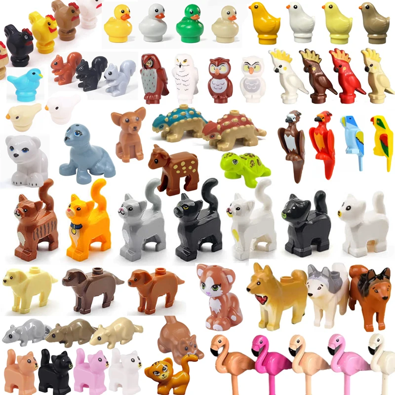MOC Animal Scene Building Blocks Cats Dogs Sheep Pigs Chickens Eagle Parrots Dolphin Zoo Fram Accessories DIY Toys Bricks T14