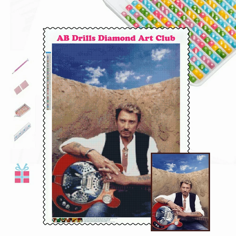 5D DIY AB Diamond Painting Johnny Hallyday Portrait Rhinestones Picture Wolf Man Embroidery Mosaic Art Cross Stitch Home Decor