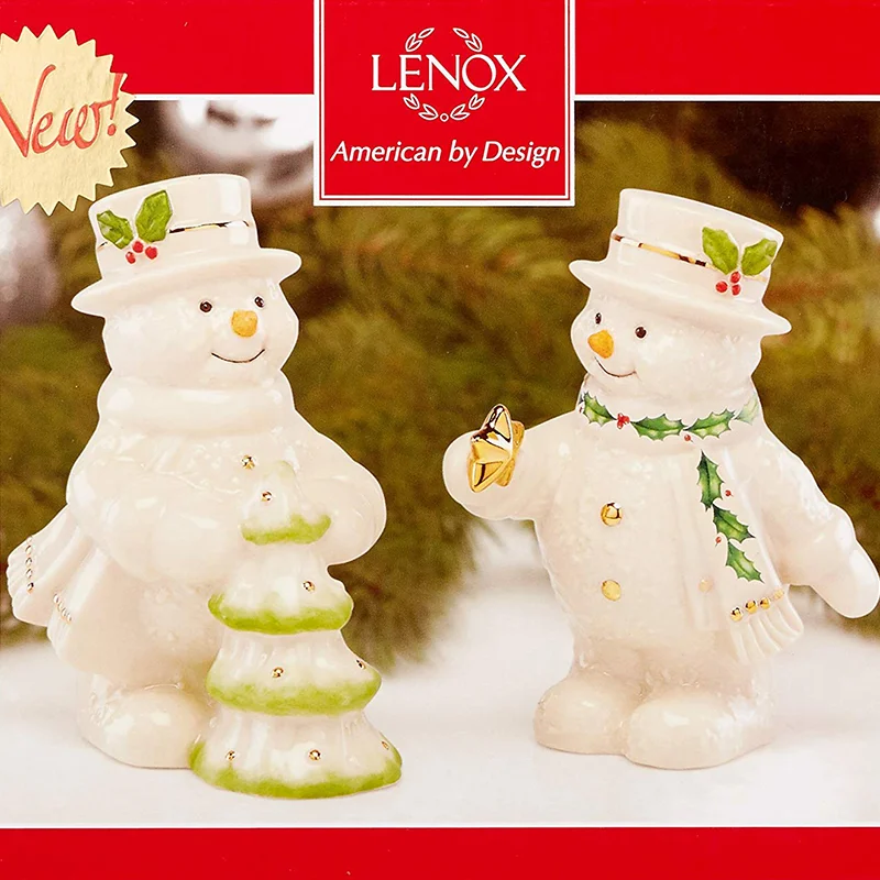 Happy Winter Lenox Snowman with Christmas Tree & Star Ceramic Figurine Home Ornament Salt and Pepper Seasoning Decorative Bottle