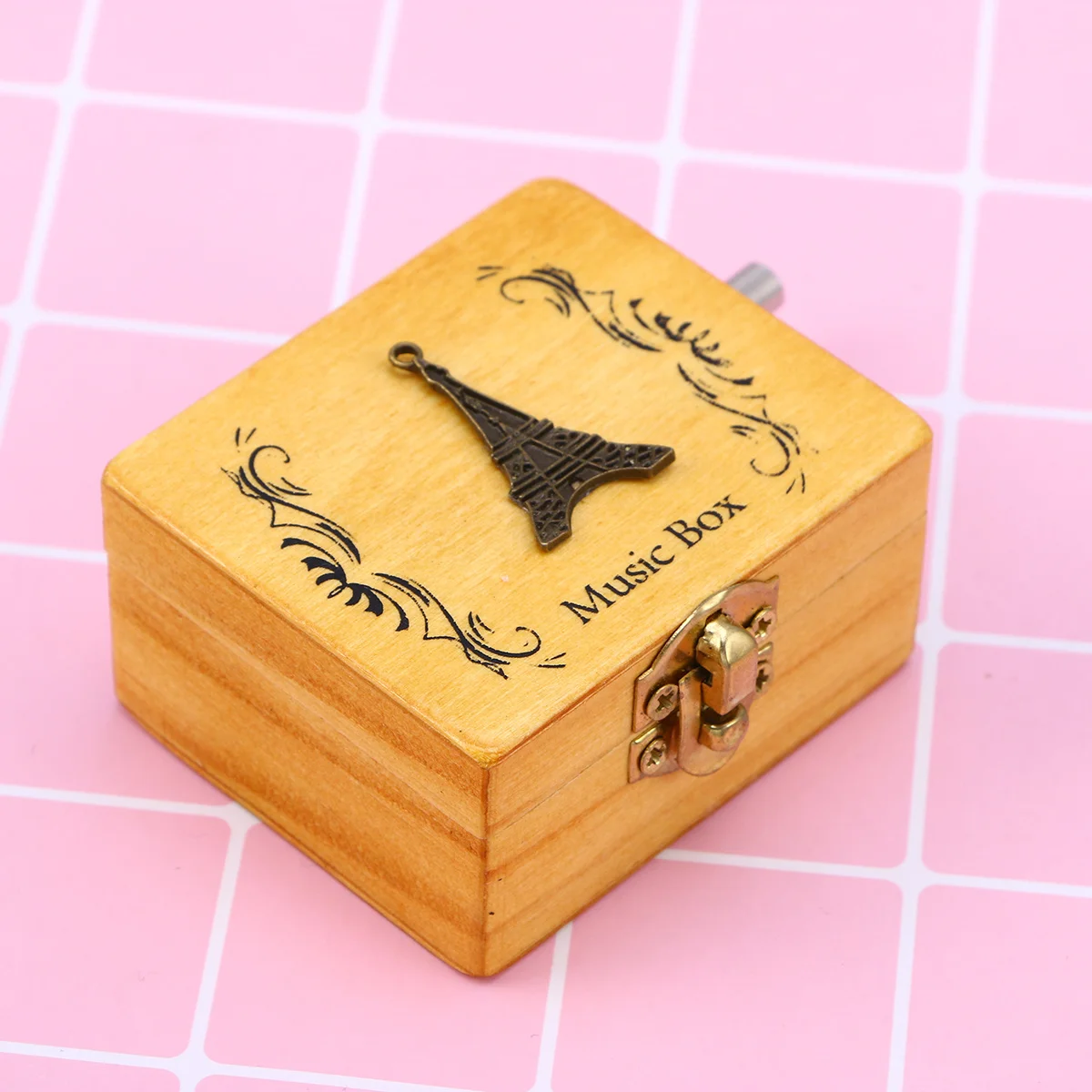 

Wooden Hand-Cranked Wind Up Mechanical Rotation For Birthday Valentine Christmas Gift Decoration Eiffel Tower Pattern