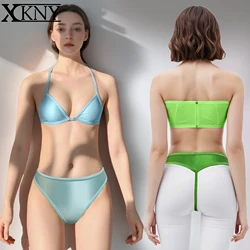 XCKNY Satin oily thong sexy silky bikini superfine back panty Sexy Sports Swimsuit Bottoms men's and women's thong