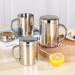 200-400ml Stainless Steel Coffee Double Walled Mugs with Lid and Handle,Metal Coffee & Tea Cup Mug,Camping Travel Office