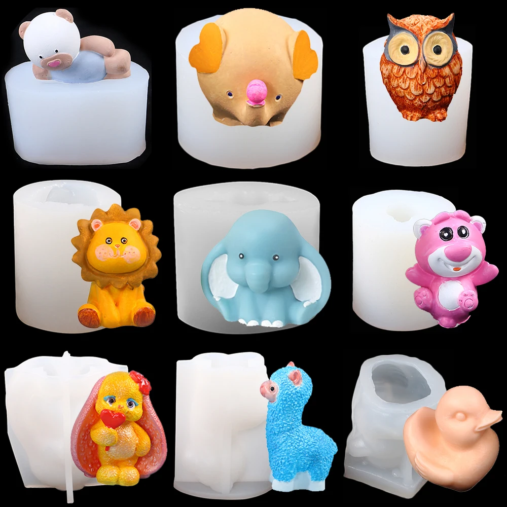 3D Cartoon Animal Silicone Mold Bear Lion Cat Alpaca Elephant Duck Mousse Cake Decorating Fondant Chocolate Gumpaste Soap Candle