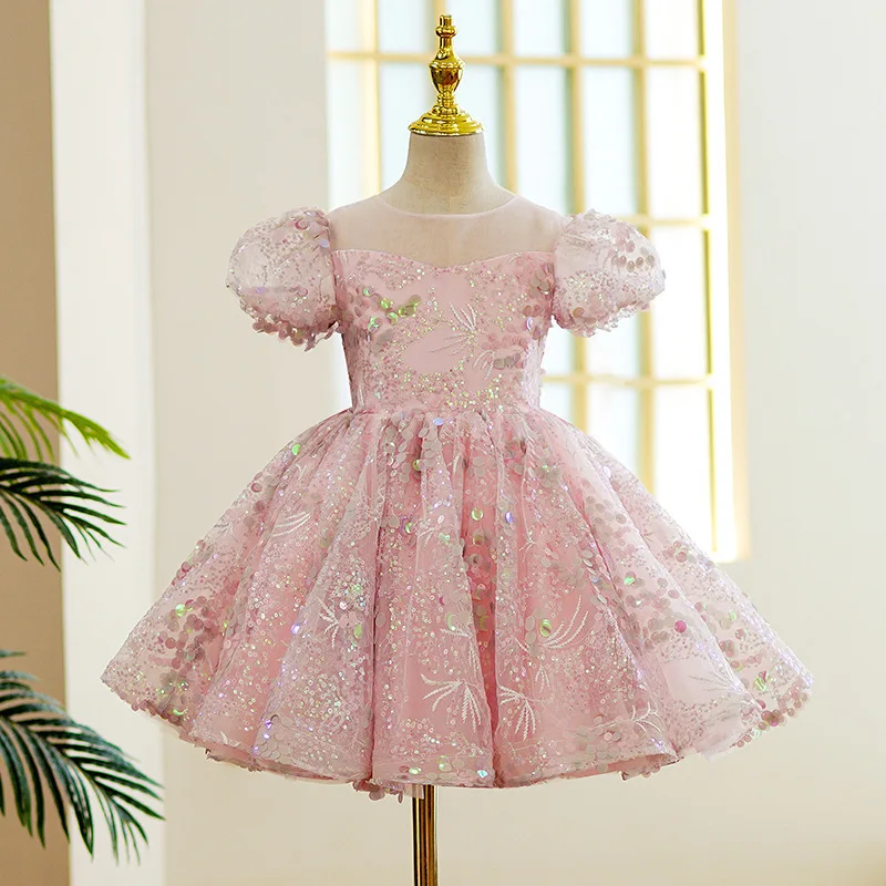 Children's Evening Flower Pink Girl, Princess Dress, Fluffy Gauze, Stylish Hosting Costume, High-End Fashion Show, Spring