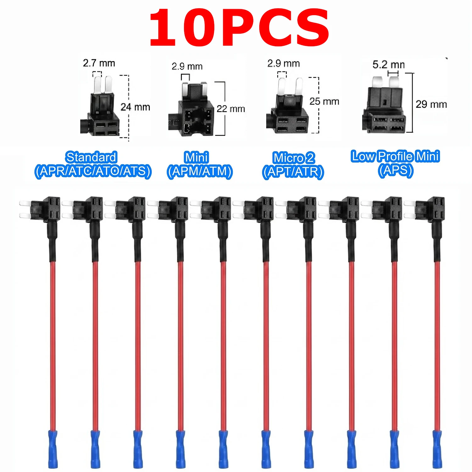 10pcs Micro2 MINI SMALL MEDIUM Size Car Fuse Holder Circuit TAP Adapter Micro Mini Standard for Cars Vans Trucks Boats 4 Types