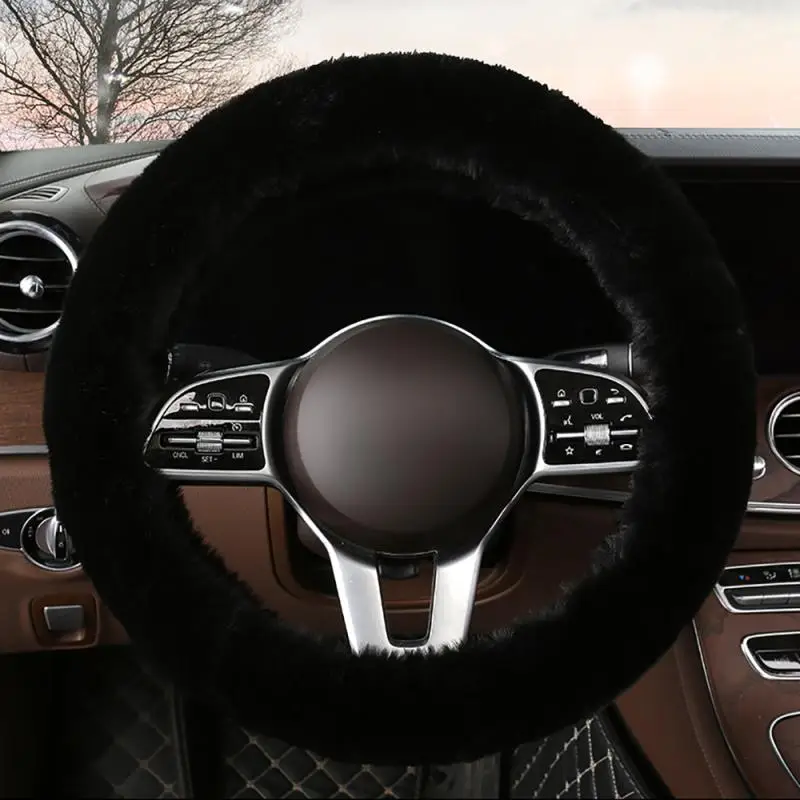 Winter Universal Car Steering Wheel Cover  Natural Fur Elastic Plush Cover For 38cm Diameter Steering Wheel Car Accessories