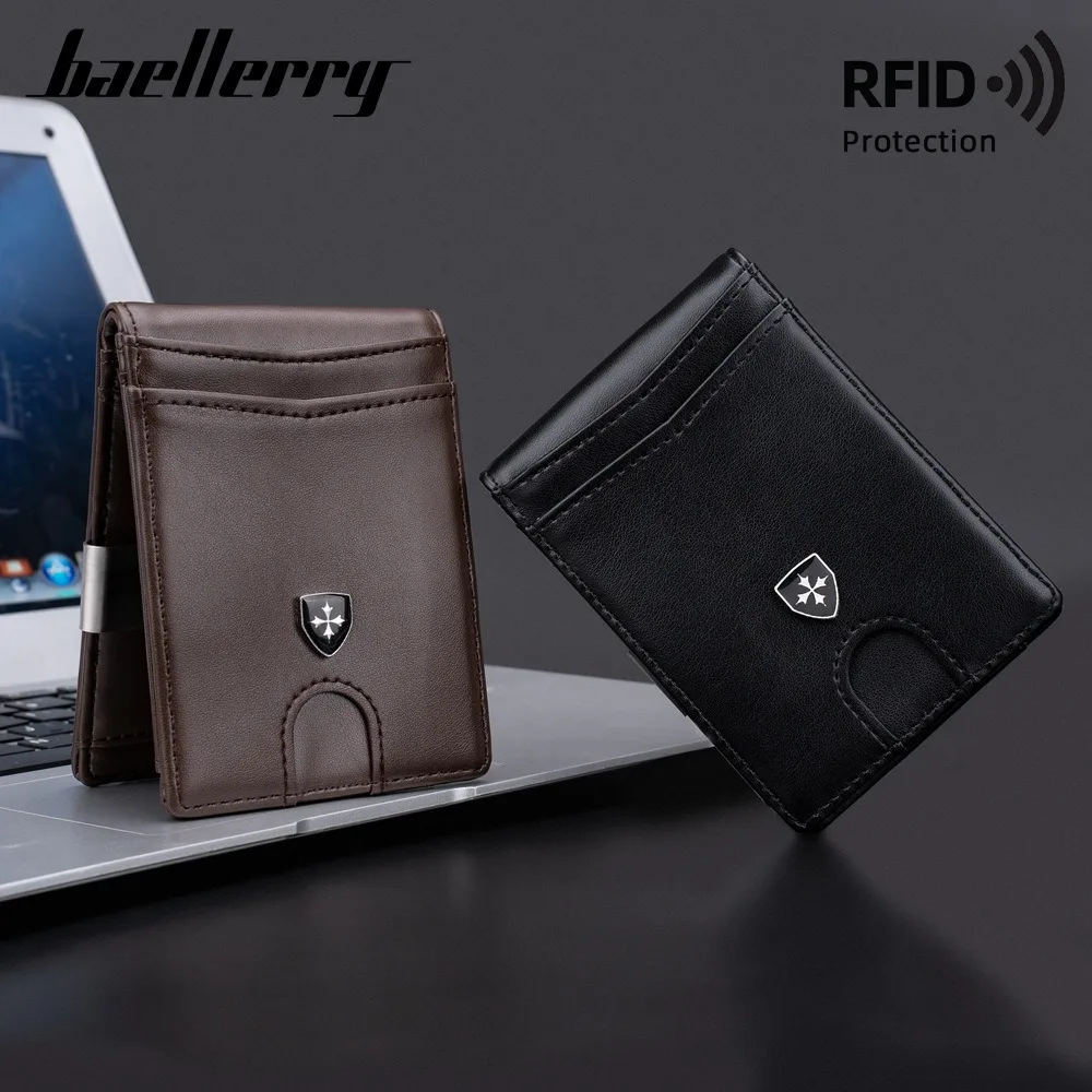 Baellerry Einfarbige RFID-Herren-Geldbörse, diebstahlsicher, kurze PU-Leder-Fronttasche, lässiger Kartenhalter