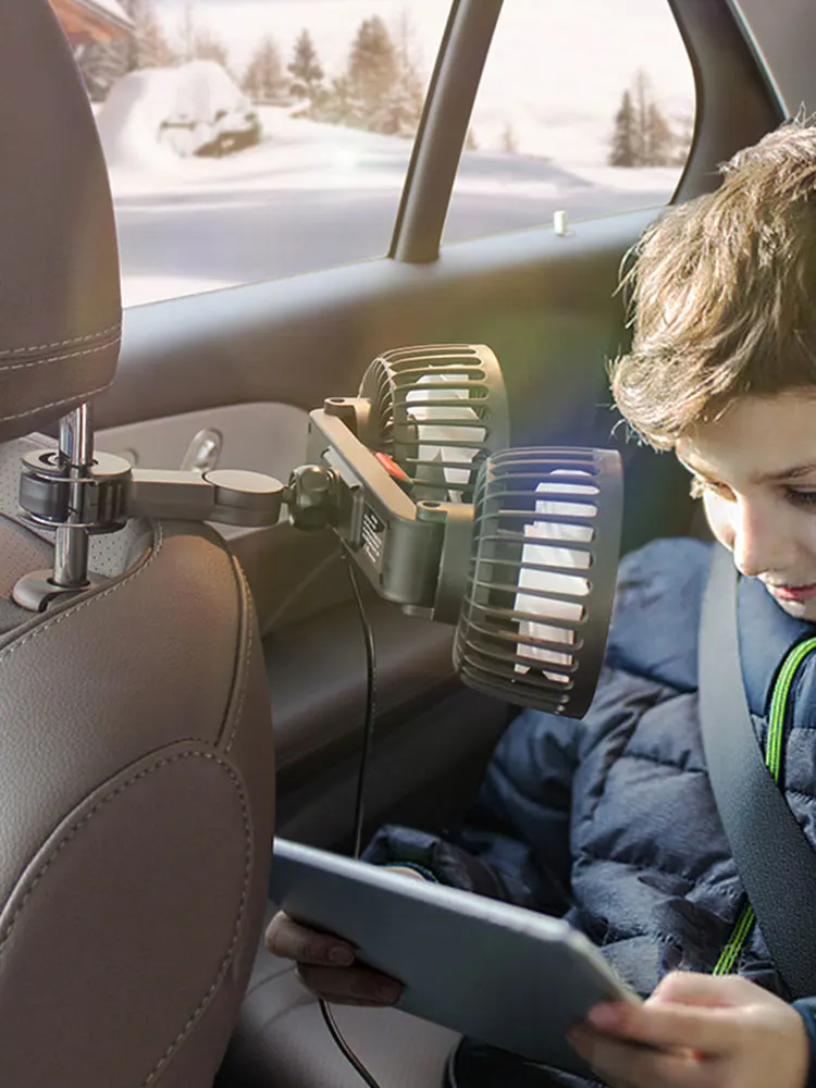 12 فولت/24 فولت السيارات مسند الرأس مروحة تهوية USB شحن سيارة مروحة قوية المزدوج رئيس 360 درجة دوران لسيارات الدفع الرباعي لسيارات السيدان السيارات