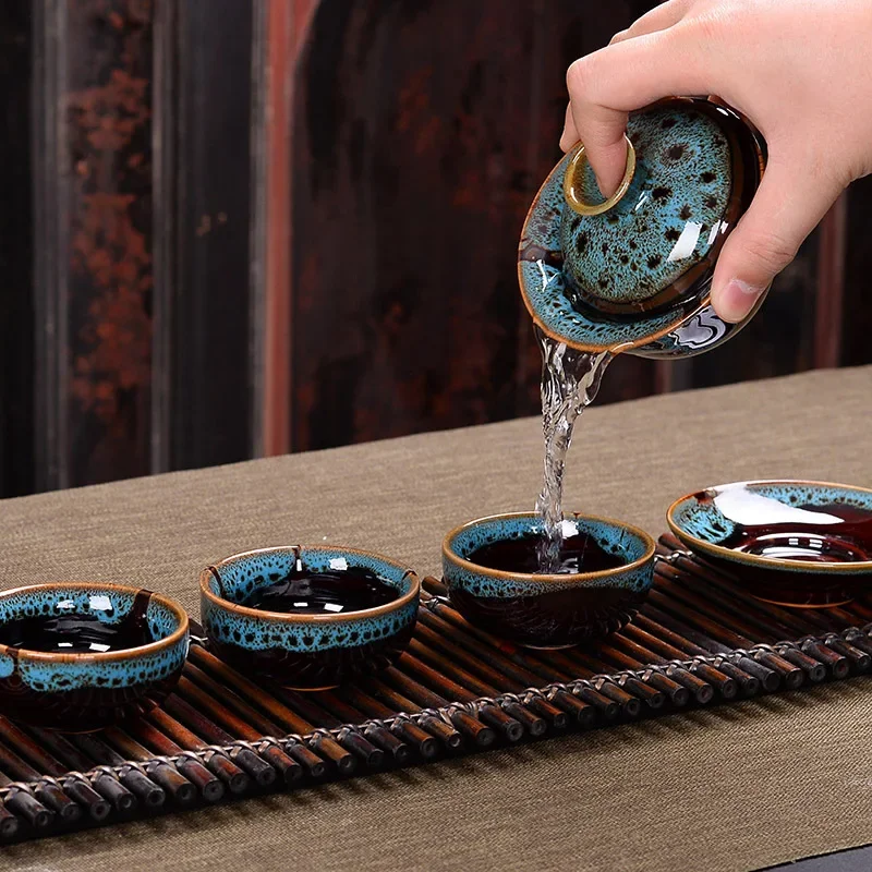 Chinese Gaiwan Tea Set fish Kung Fu Tea Tureen Kiln change Gai wan multicolor Teaware Sancai Tea Cup travel Beautiful kettle