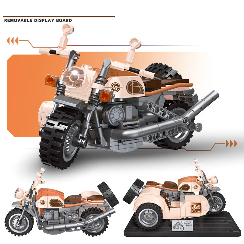 Motorbike Motorcycle With Sidecar Building Block Yangtze River Motor CJ750 Vehicle Model Steam Assembly Brick Toy Collection