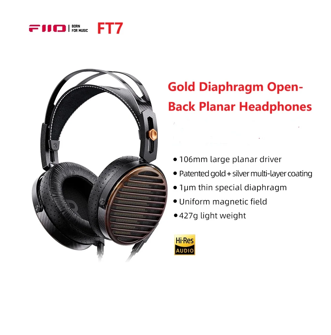

FiiO FT7 Gold Diaphragm Open-Back Planar HiFi Headphones for Home, Studio, Recording, High Sensitivity