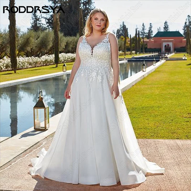 Roddsya vestido de novia femenino sin mangas de talla grande TUL vestiRODDRSYA-vestido de novia sin mangas de talla grande para mujer, vestidos de novia bohemios de línea A de tul, apliques, elfenbein, hochzeitskleider