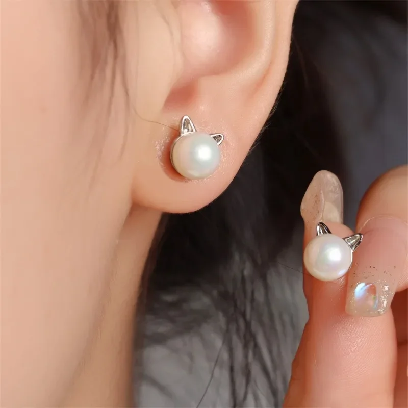 Fashion Earrings Jewelry Silver Color Small Pearl Cat Stud Earrings for Women Girls Summer Daisy Flower Earring Pendientes