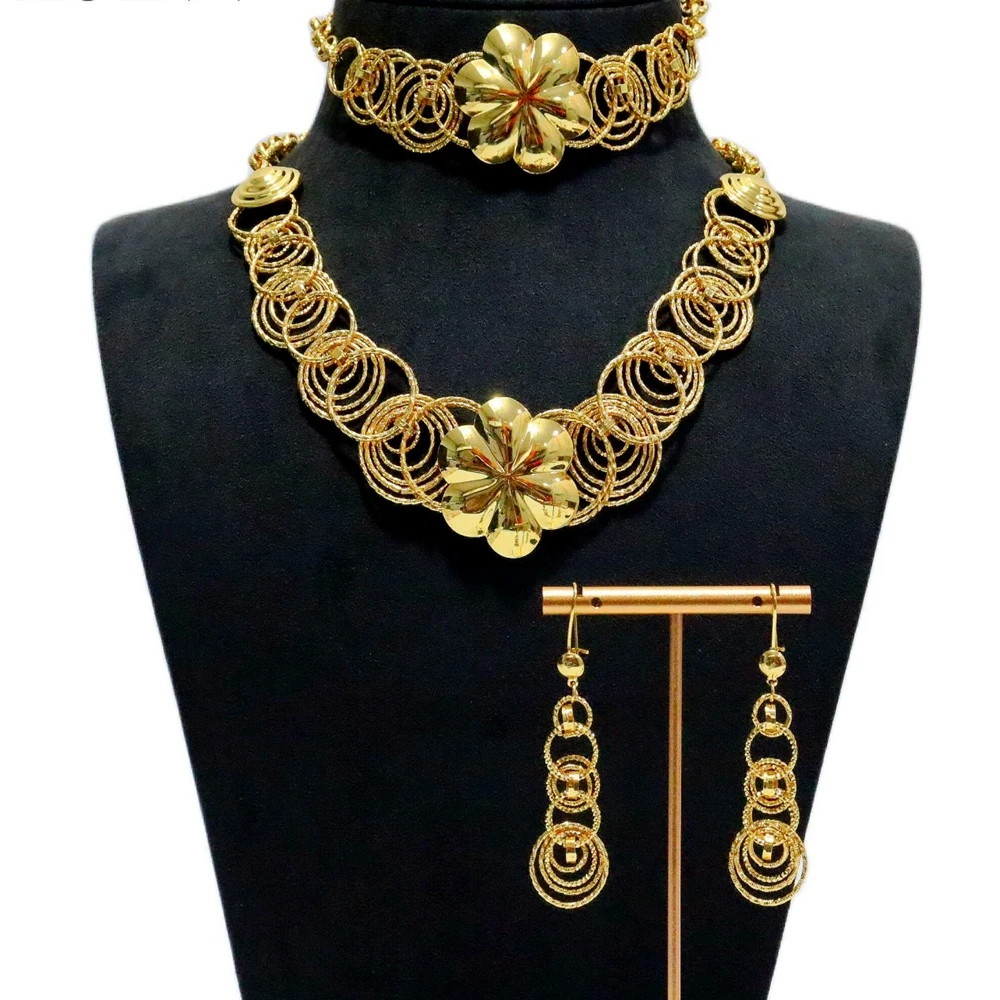 High quality 21K real Gold plated bridal jewelry set designed African hot fashion necklace set for ladies