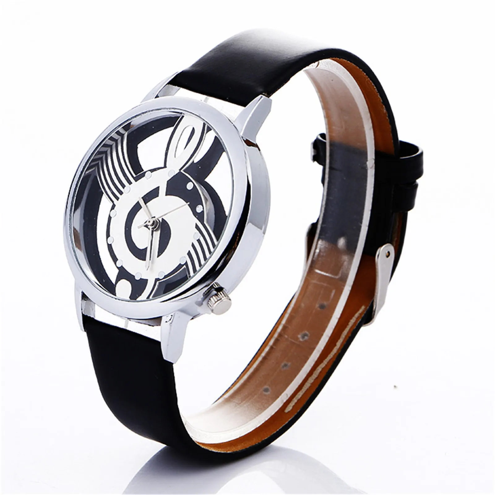 Hollow Out Dial Leather Strap Quartz Watch Clothing Accessories Music Score Casual And Business No Waterproof Ladies Watch