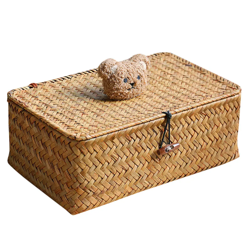 

Car Storage Box Bear Design With Lid Vehicle Organizer Woven Sundries Basket Desktop Storage Bin Car Garbage Can Front Seat