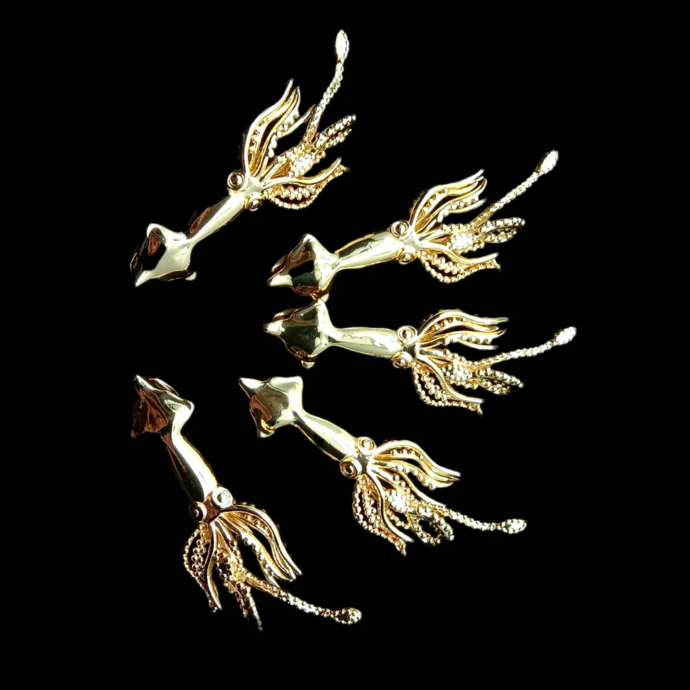 　  10 PCS 16x39mm Gold Plated Copper Squid Pendant Charm Jewelry DIY Wholesale