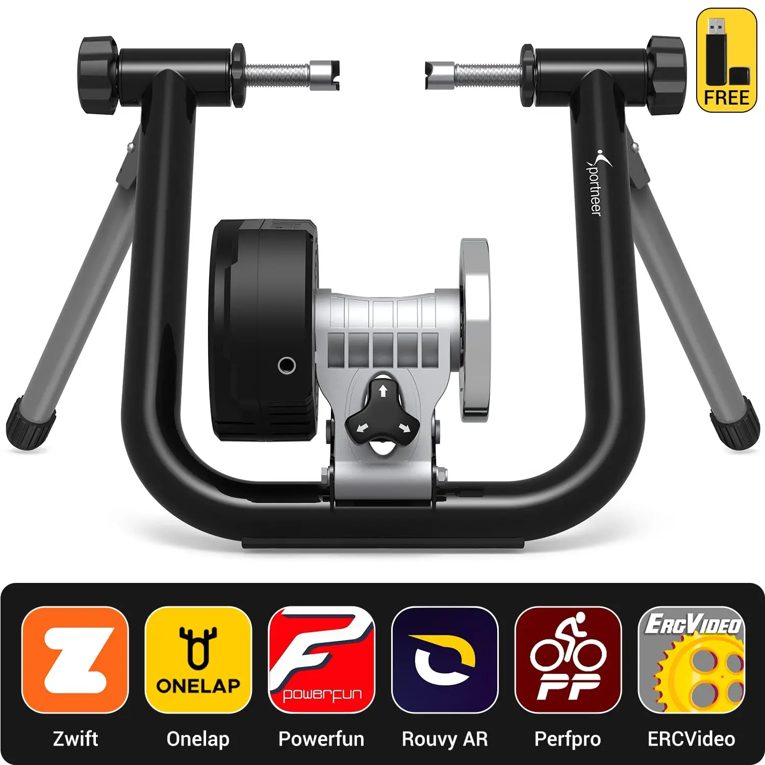 Sportneer Smart Bike Trainer Stationary Bike Stand Indoor Riding with Bluetooth 4.0 & ANT+ Connection for 26-29