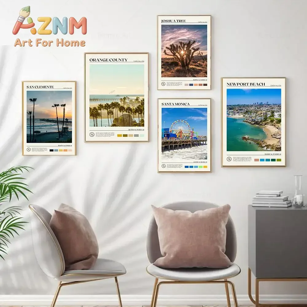 Modern Vintage Wall Art – Travel Scenery of Los Angeles and San Francisco HD Canvas Print Poster for Home and Living Room Decor