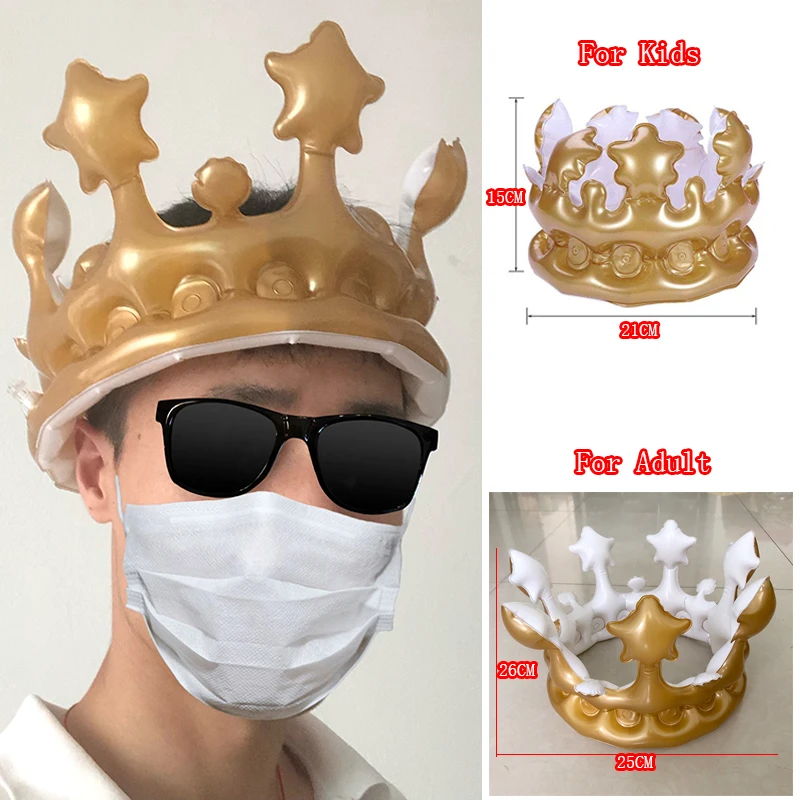 1pc Two Sizes Available For Adults And Children Wearable Golden Inflatable Crown PVC Royal Hat For Party Birthday Stage Props